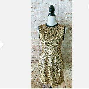 Nanette Lepore Black Gold Sequin Fray Trim "Love Theme" Dress size‎ 8